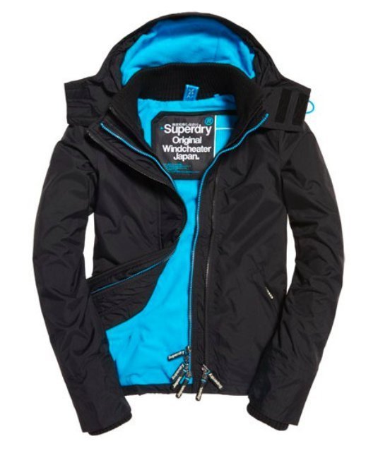 極度乾燥 Superdry Arctic Windcheater 經典款 連帽刷毛保暖 風衣 外套 黑 螢光藍 黑藍