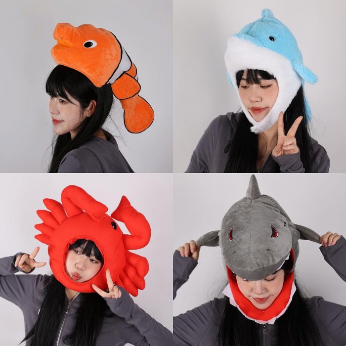 可愛搞怪螃蟹章魚鯛魚頭套海洋館運動會拍照表演成人兒童卡通帽子