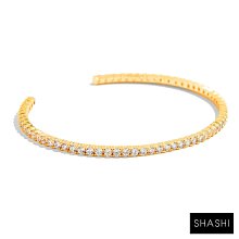 SHASHI 紐約品牌 Bianca Cuff 金色鑲鑽手環 亮面優雅圓弧925純銀鑲18K