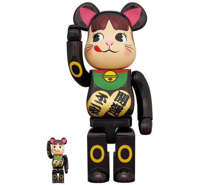 全新Bearbrick 400% + 100% 開運招財貓不二家牛奶妹Peko 黑| Yahoo奇摩拍賣