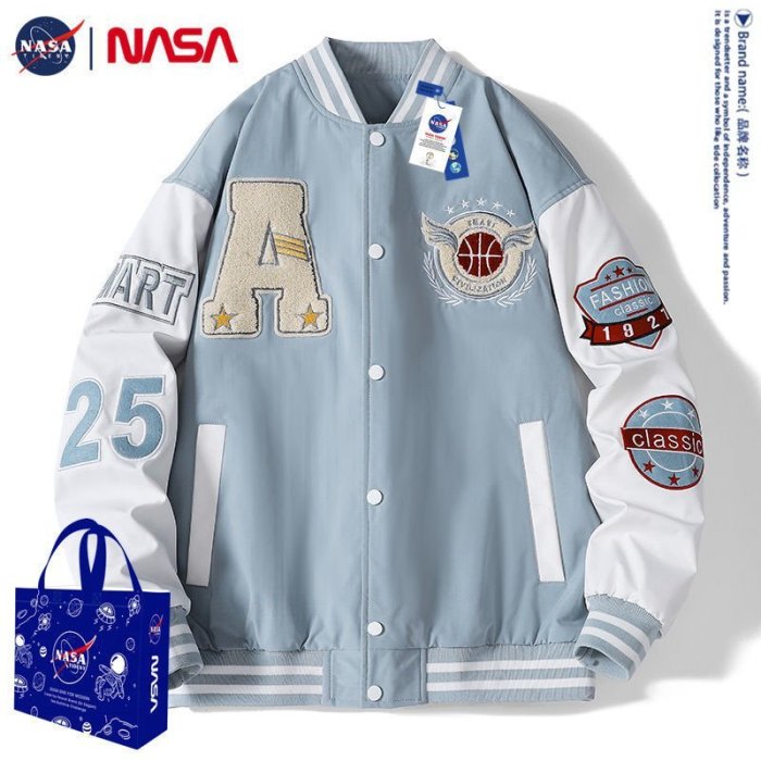 現貨NASA聯名外套男女vintage棒球服2022新款潮牌春秋季情侶休閑夾克可開發票