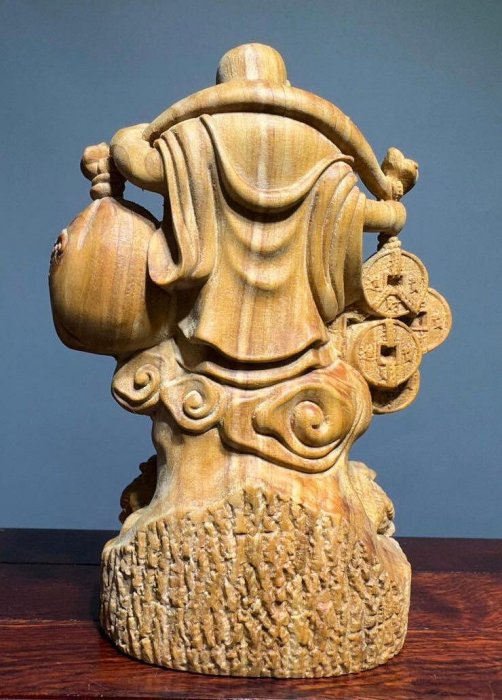 彌勒財神老山檀香木雕，高12公分 x 長7公分 x 寬5公分