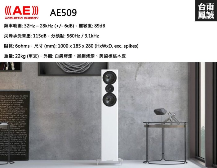 [台南鳳誠] 英國Acoustic Energy 500系列 AE509落地喇叭 ~門市展示/來電優惠~