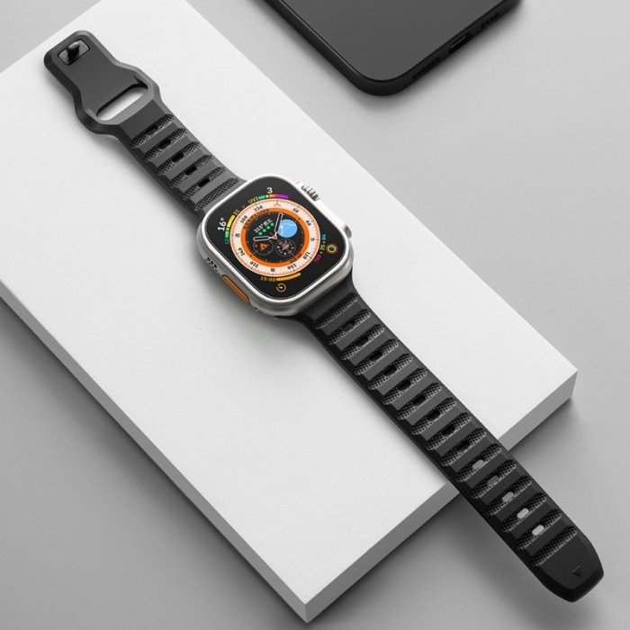 適用iwatch Ultra 49mm系列8/7/6/5/4/3氟橡膠錶帶男女款多孔設計蘋果手錶45 44mm替換錶帶