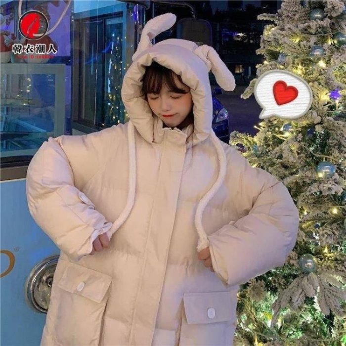 羽絨外套 耳朵會動的棉服女冬新款韓版寬鬆可愛棉襖保暖學生棉衣外套