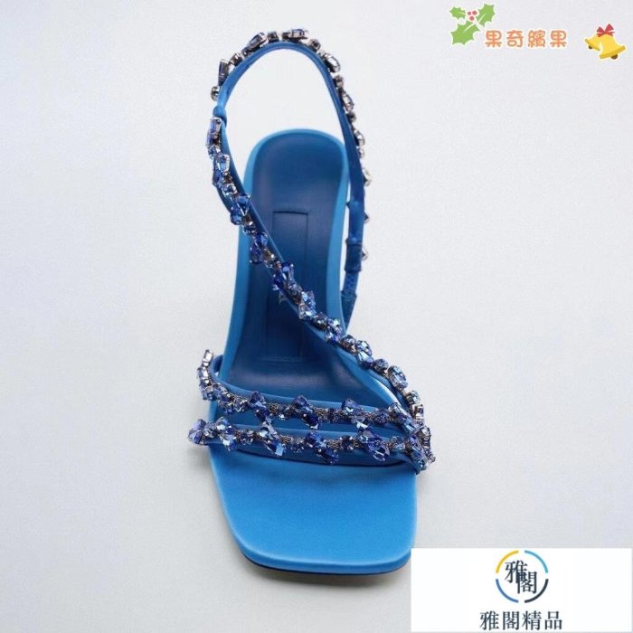 ZAR@A夏季新品 女鞋 藍色綠色串珠帶飾高跟涼鞋 1333910 009-雅閣精品