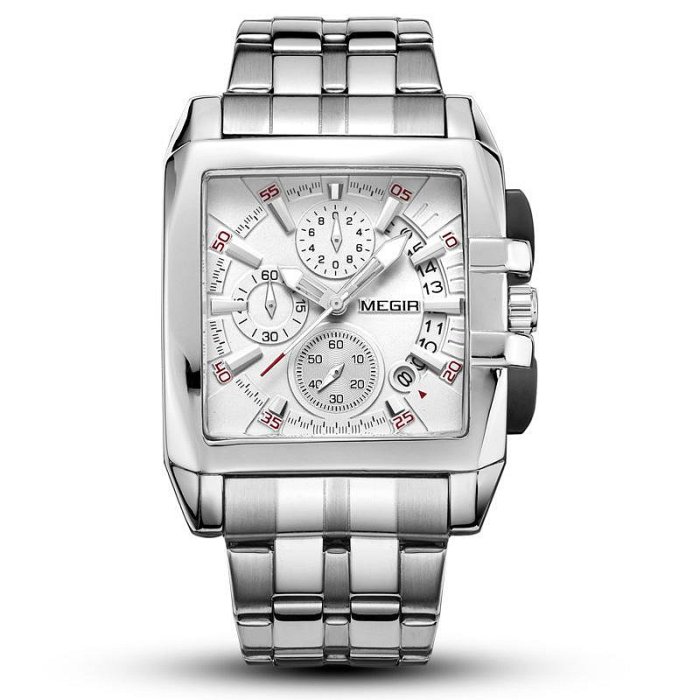 男士手錶 一件代發爆款美格爾MEGIR鋼帶男士手錶運動戶外男錶方形手錶2018