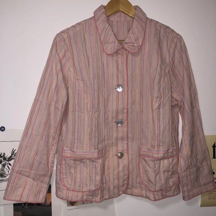 復古著vintage外貿校園風甜美森女系條紋棉布襯衫外套