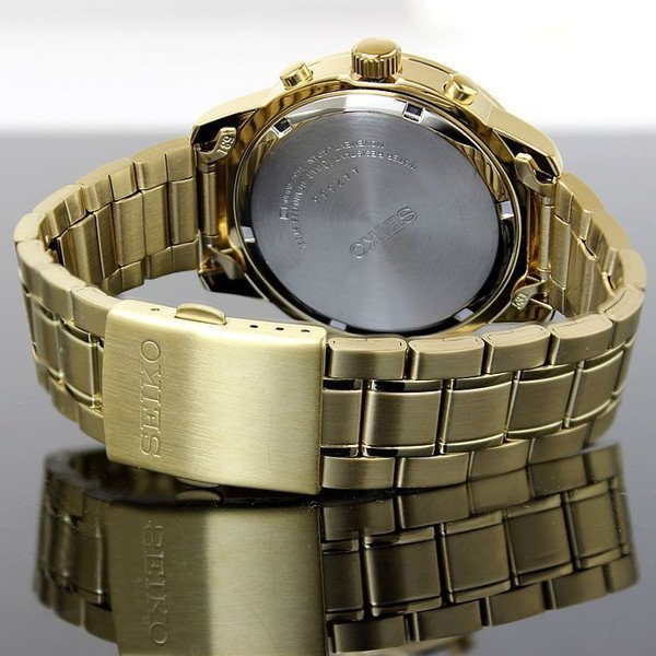 SEIKO WATCH 精工三眼計時IP離子電鍍香檳金黃色高質感男仕石英腕錶 型號：SKS426P1【神梭鐘錶】