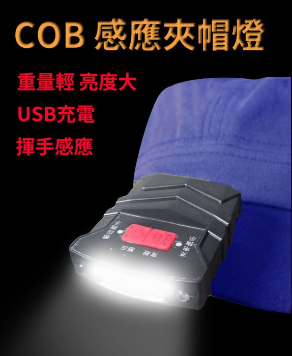 【現貨 可面交】COB LED感應式夾帽燈 迷你手電筒 帽沿燈 閱讀燈 露營燈 釣魚燈 工作燈