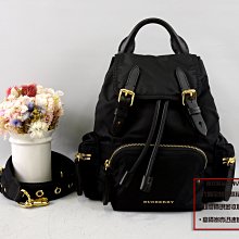 優買二手精品名牌店 BURBERRY The Rucksack 黑 尼龍 軍旅背包 背包 後背包 斜背包 背帶可拆 激新