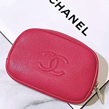 二手旗艦 CHANEL 桃粉色 牛皮 拉鍊 方形 化妝包 收納包(中友店)