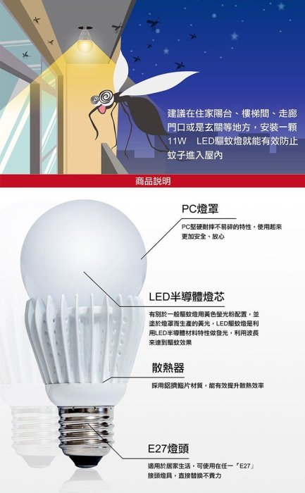 🚛〖驅蚊聖品〗七盟Seventeam驅蚊燈泡 防蚊燈 LED 24W E27 光彩 ST-L024-RY1