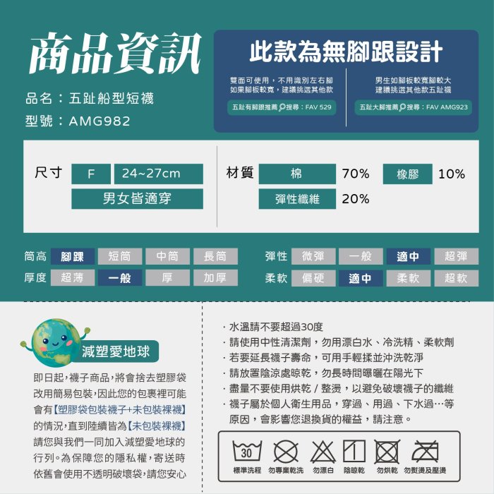 299免運 / 台灣製 / 五趾船型短襪【1雙】無腳跟/船襪/五指/男襪/五趾短襪/純棉【FAV】【AMG982】