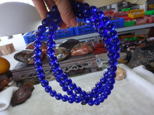 《藍晶寶石玉石特賣》→〈精緻項鍊系列〉→天然清透寶藍曜石108粒 14mm圓珠珠項鍊→F247