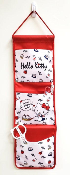 【正版】三麗鷗  Hello Kitty 午後時光 三格掛袋 收納袋//置物袋