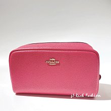 就愛精品店❤️ COACH 蜜桃粉色馬車系列防刮皮革化妝包（大款） #3590