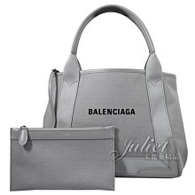 【茱麗葉精品】【全新精品】BALENCIAGA 巴黎世家 339933 NAVY 厚帆布皮飾邊手提托特包.灰 預購