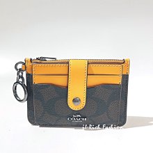 就愛精品店❤️  COACH 新款深咖啡黃色雙層悠遊卡片鑰匙/零錢包 #C7398