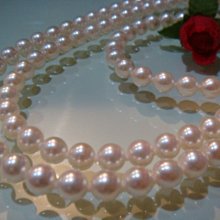 低價出售 美品 鏡面皮光天然AKOYA日本珍珠`7.5MM雙鍊  長套鍊  兩用款