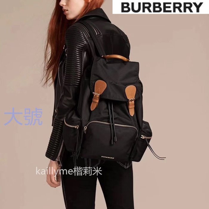 ( 新品現貨）三色 全新原廠 Burberry Rucksack 經典焦糖 扣帶 大 中 小 尼龍 金扣 軍旅 後背包