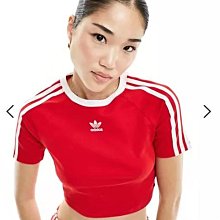 (嫻嫻屋) 英國ASOS-adidas Original白色邊圓領三條短袖紅色短版上衣 預購款 EL23