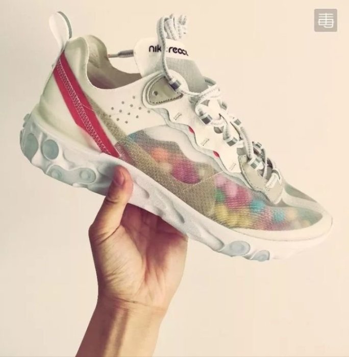 海外代購】NIKE REACT ELEMENT 87 白紅半透明復古運動鞋男女尺寸AQ1090