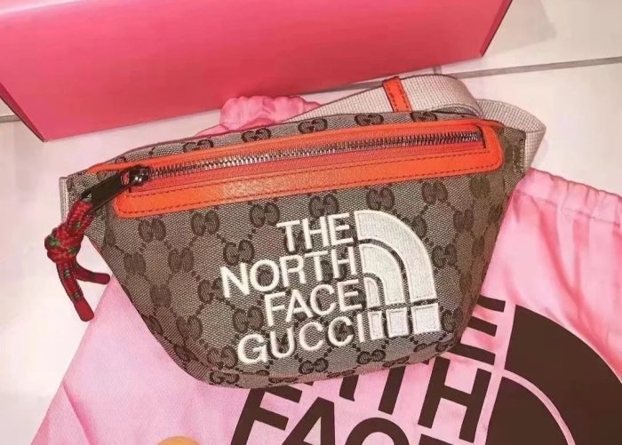 【翰貝格名牌館】全新真品 The North Face x Gucci 聯名 緹花 腰包 胸口包 650299