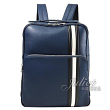 【茱麗葉精品】【全新商品】BALLY 6240402 CORNEL 經典條紋牛皮商旅後背包.墨水藍 現貨