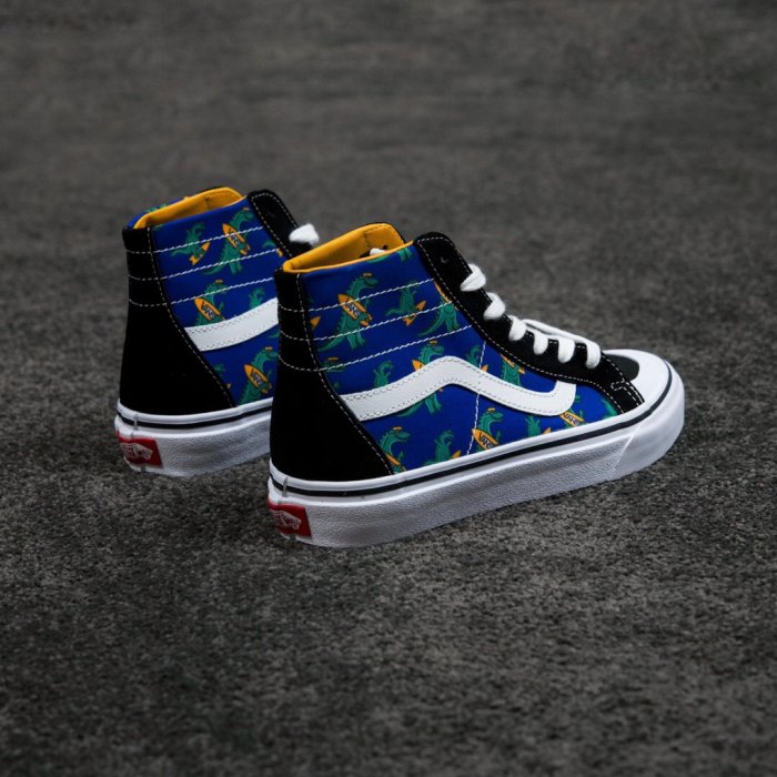 Vans SK8-Hi 彩色 拼接 趣味 恐龍 印花 半月 包頭 高筒 帆布鞋 ~T/E代購~