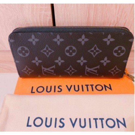 【二手正品】 LV M62295 全新黑灰字紋ㄇ字拉鍊全開長夾皮夾 現貨