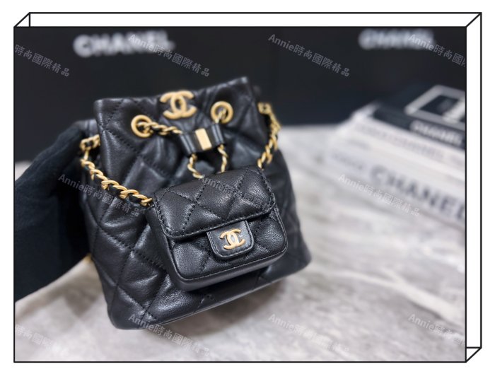 ☆ Annie 時尚國際精品 ☆  CHANEL 黑色子母包 / 水桶包 AS3947