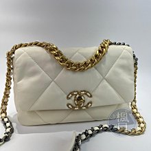 CHANEL 晶片款 白19包 26CM 精品包 真皮 斜背包 香奈兒 手提包