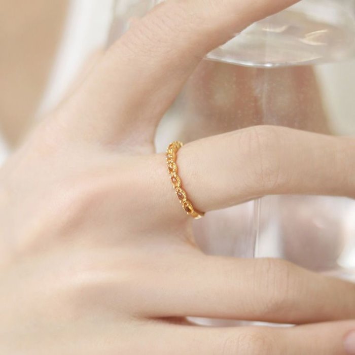 【恭喜發財】天然黃水晶寶石戒指S925設計開口純銀尾戒指環女小眾AF059