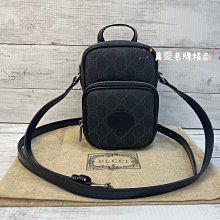 《真愛名牌精品》GUCCI 672952 Retro系列 黑色pvc 雙口袋 手機包 斜背包 *全新*代購