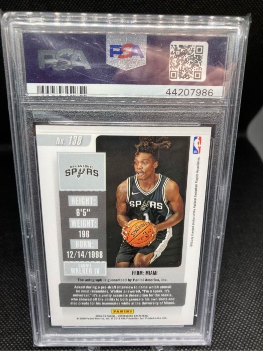 NBA 2018 Lonnie Walker IV Auto #138潛力新人RC簽名鑑定卡PSA 10滿分 卡面簽