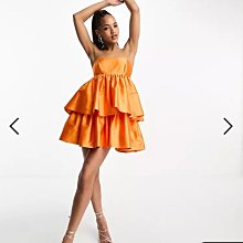 (嫻嫻屋) 英國ASOS-Forever New 橘色平口抹胸領分層裙洋裝禮服EF23