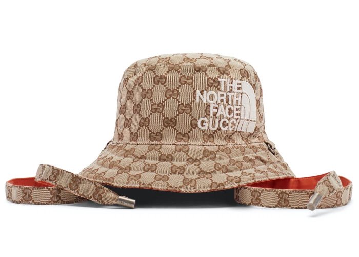 【翰貝格名牌館】全新真品 The North Face x Gucci 緹花 活力橘 雙面 漁夫帽 M號 672151 現貨