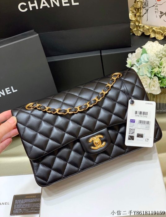 二手 Chanel香奈兒 CF25 Classic flap bag A01112黑色羊皮金扣