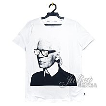 【茱麗葉精品】【全新精品】KARL LAGERFELD 卡爾 老佛爺肖像圖案棉質短T恤.白(多尺寸) 現貨