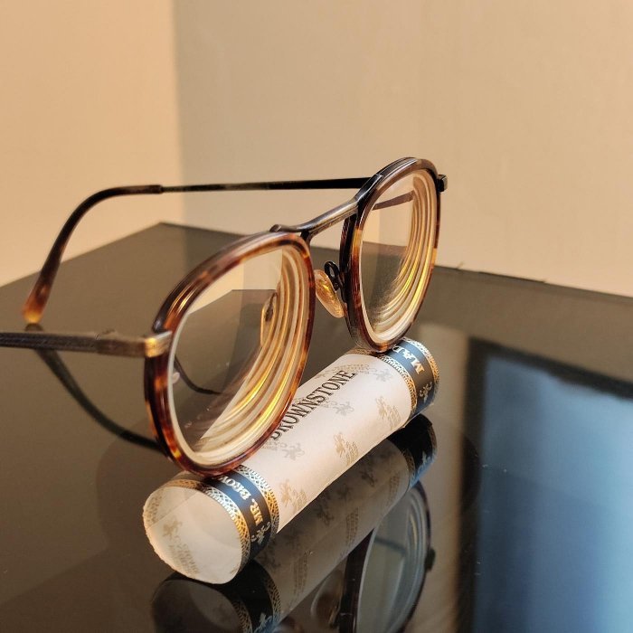 日本製 Men's club 玳瑁 紋 細框 眼鏡 鏡架 鏡框 Japan glasses frame tortoise 金屬 外包框