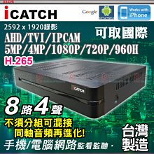 可取 icatch 500萬 5MP 8路 DVR NVR AHD TVI KMQ-0828EU-K 台灣製造 監視器