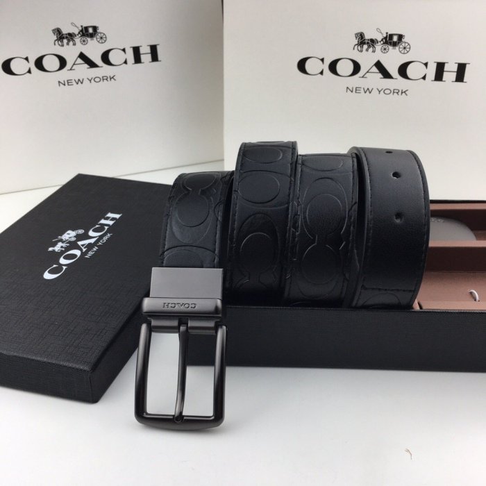 空姐代購 COACH 66125 男士經典 壓C Logo 雙面可用皮帶 版扣 針扣 男士皮帶 腰帶 附購證 下標送禮