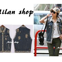 ☆Milan Shop☆網路最低價 韓國帶回Korea專櫃款 超挺復古刷舊破損牛仔口袋背心$799(特價)