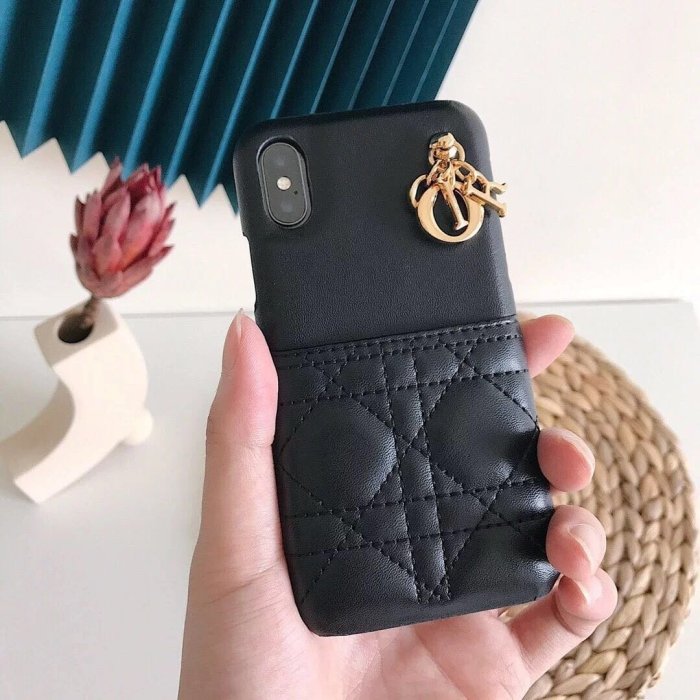 【BLACK A】精品 Lady D!or 黑色羊皮手機殼 iphone7／7plus／8／8plus／X／XS／MAX