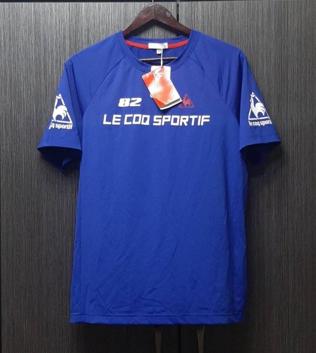 全新正品LE COQ SPORTIF 男藍色燙印LOGO彈性圓領短袖T恤M