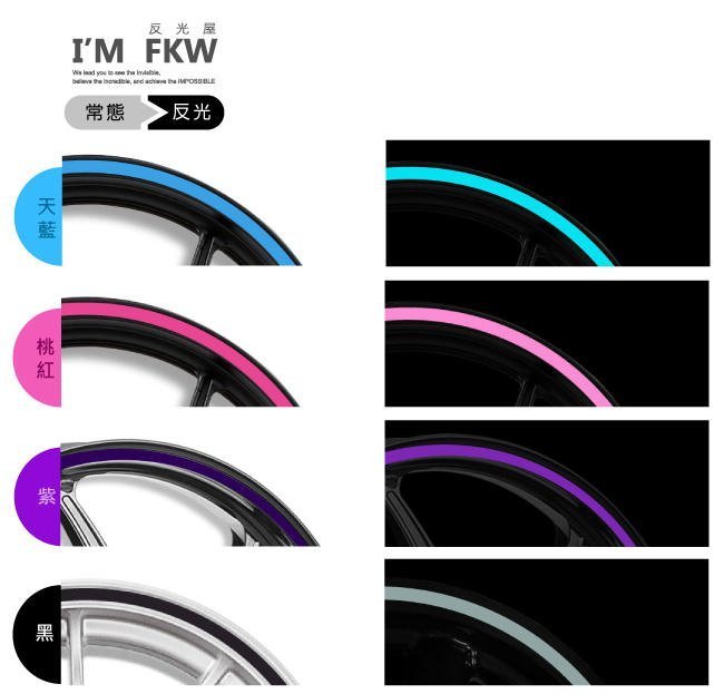 3M反光輪框貼紙 特殊色 桃紅紫天藍綠黑  12吋寬15mm G6/Racing 雷霆/ 雷霆王 反光屋FKW