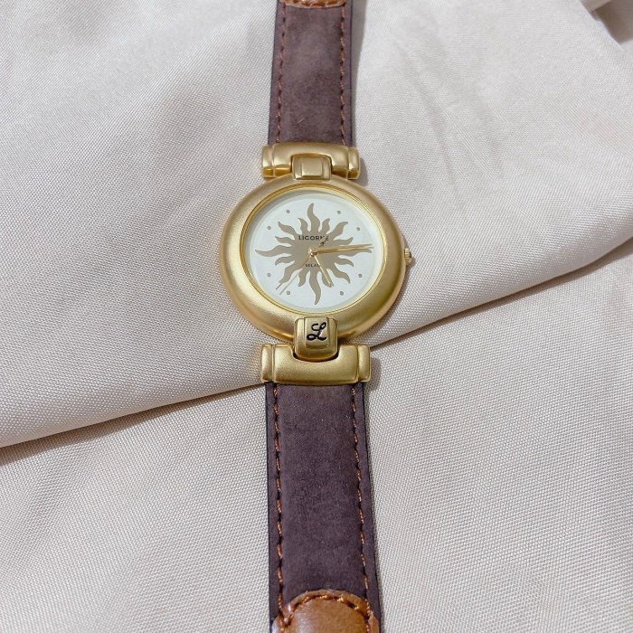 LICORNE 力抗 女錶手錶 太陽神褐皮帶指針女錶 圓框女錶