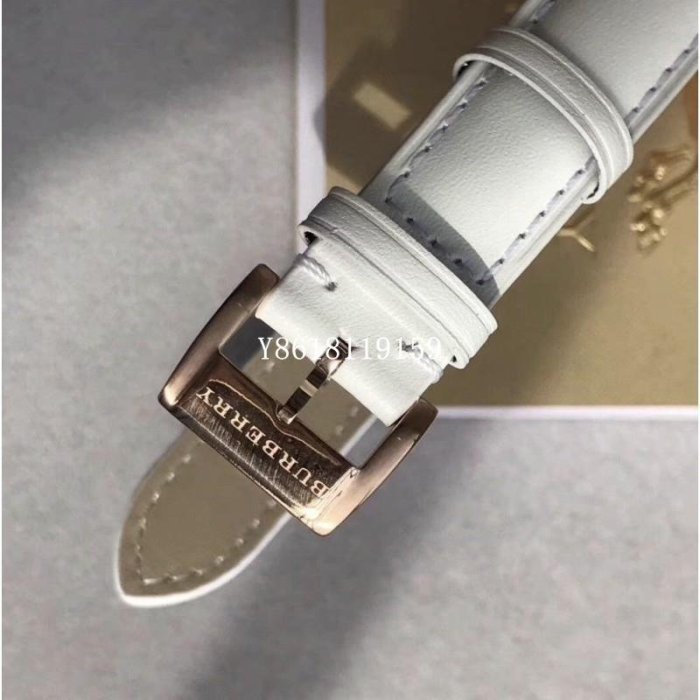 BURBERRY手錶 BU9130 經典格紋玫瑰金白色皮革錶帶女錶/