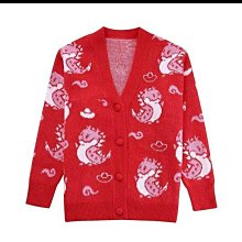 ❤娃娃家❤【森林系gxg4587】春款 歐美 時尚 可愛 紅色 Q版小恐龍緹花 寬鬆 長袖針織外套